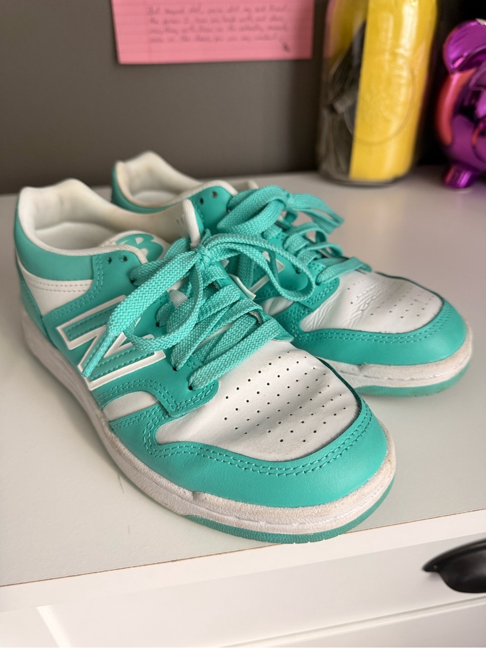 New Balance Big Kids' Teal and White Low-Top Sneakers